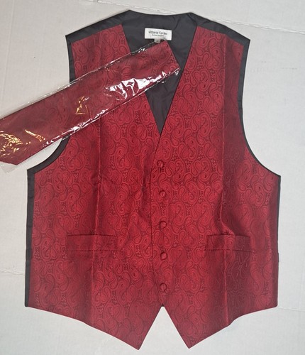 Vittorio Farina Red Paisley 2pc Vest Set (Black Back): Medium Adjustable, Satin - Picture 2 of 7