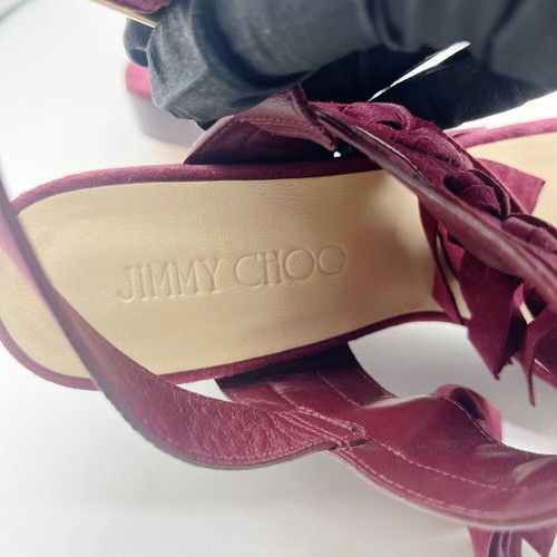 Jimmy Choo Suede Burgundy Leather Nya Slingback Sandals Size 37 US 7 - Picture 5 of 9
