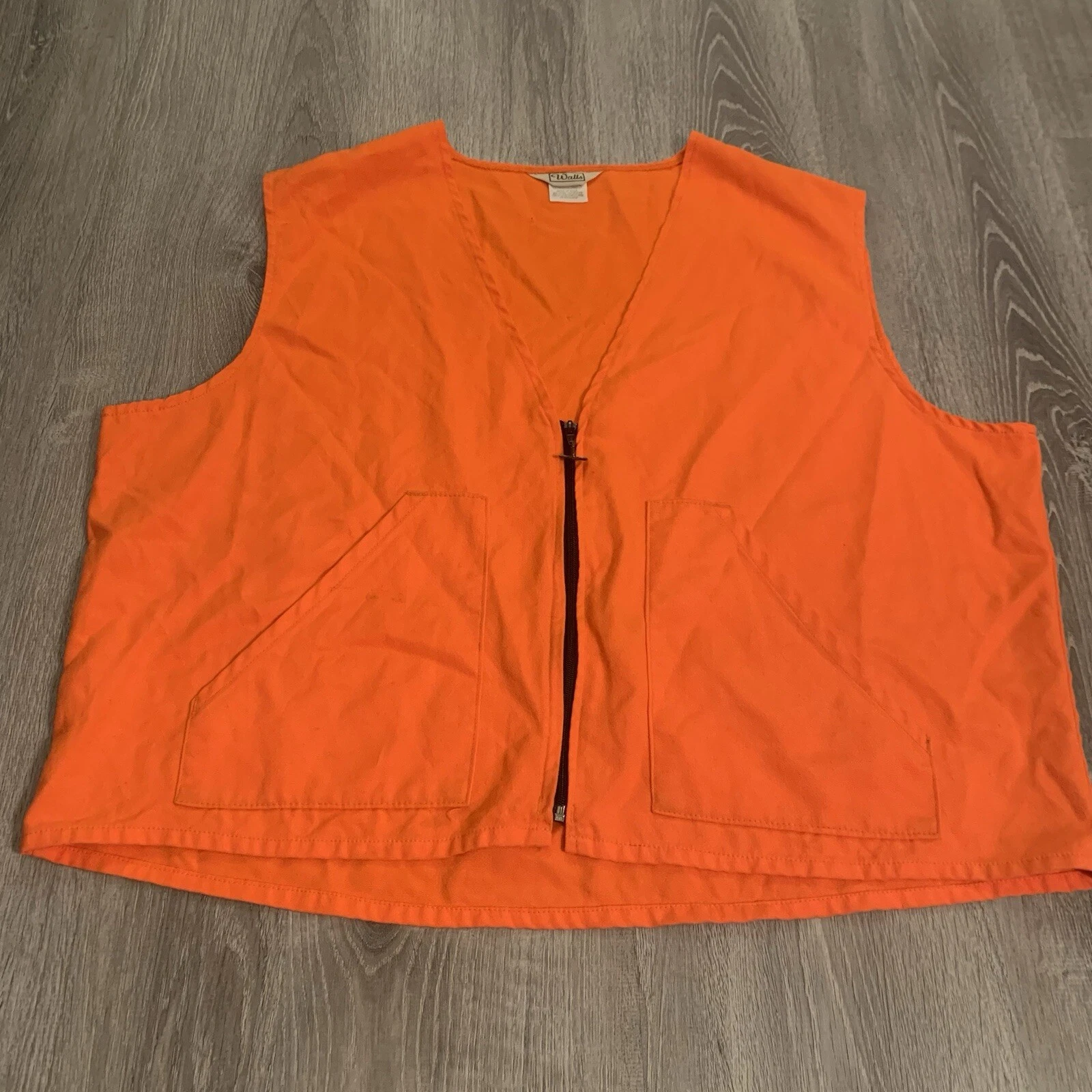 Vintage Walls Sleeveless Hunting Vest Zip Up Size 2XL XXL Neon Orange Made USA
