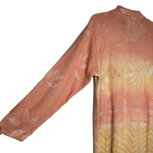 Gabriella T Womens Linen Blend Sweater Orange Large Floral Long Sleeve Collared - Picture 4 of 6