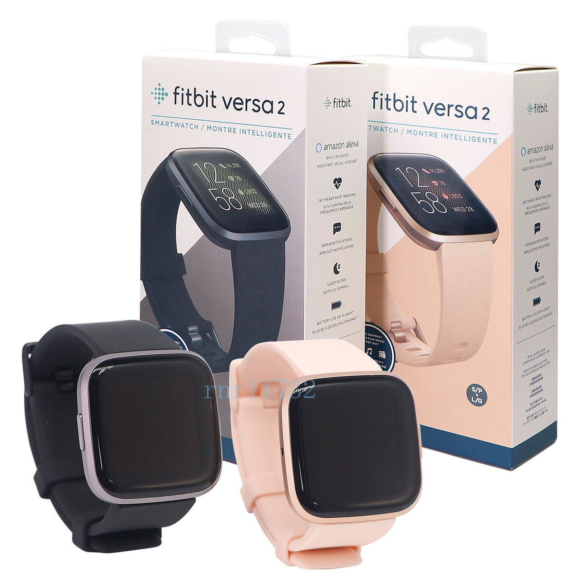 Fitbit Versa 2 Health & Fitness Smartwatch Authentic Activity Tracker Black  Pink