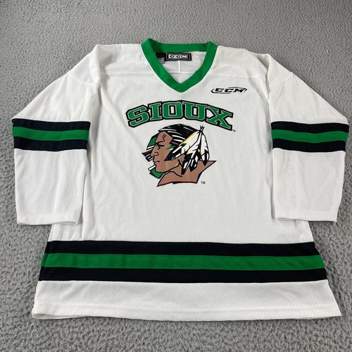 North Dakota Fighting Sioux Hockey Jersey CCM Youth Size Large/ XL White Green