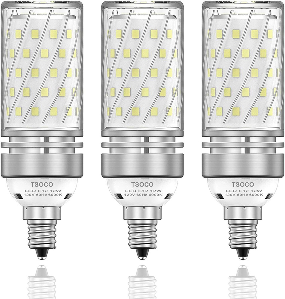 TSOCO E12 LED Bulbs,12W Chandelier 3 Count (Pack of 1), Daylight-12w