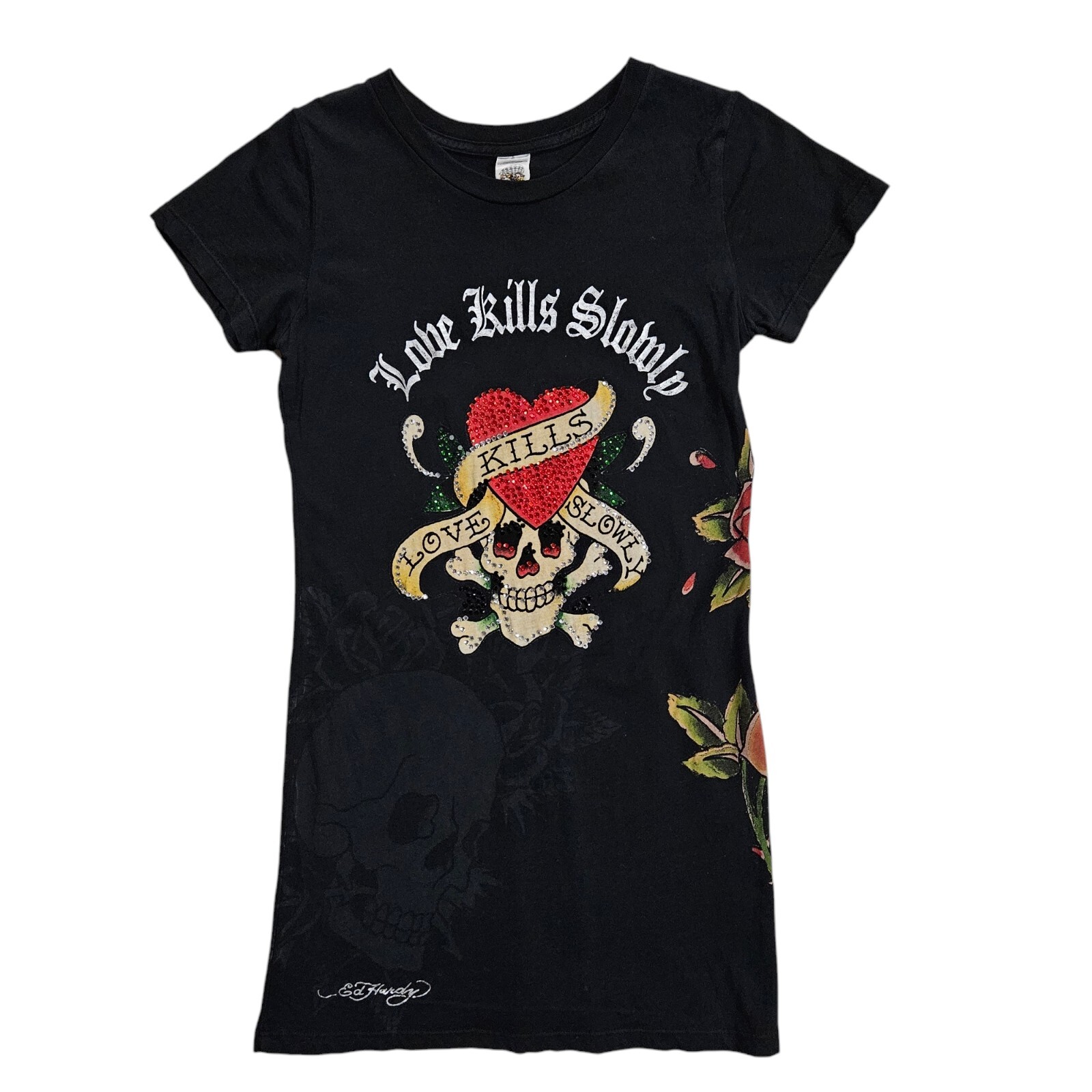 Y2K Ed Hardy Double Sided  Rhinestones Oversized T Shirt Dress