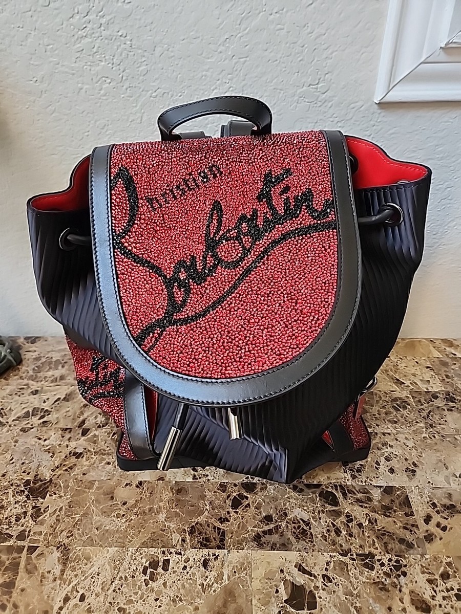 Christian Louboutin Explorafunk Backpack Spiked Leather Red Crystals Black Christian Louboutin Black/Red Leather and Rubber Explorafunk  main image 4
