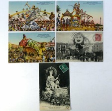 Lot 5 cpa 06 Nice Carnaval XLII 1906 XXXIX poires tango S.M. Dôme char de Mme