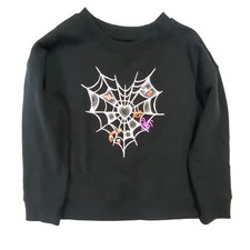 Girls Long Sleeve Black Spider Web Sparkle Heart Halloween Sweatshirt