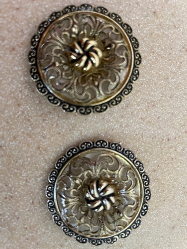 LOT of 6 VINTAGE scasrf clips W. Germany goldtone black filigree faux pearl AS32 - 第 4/6 張圖片