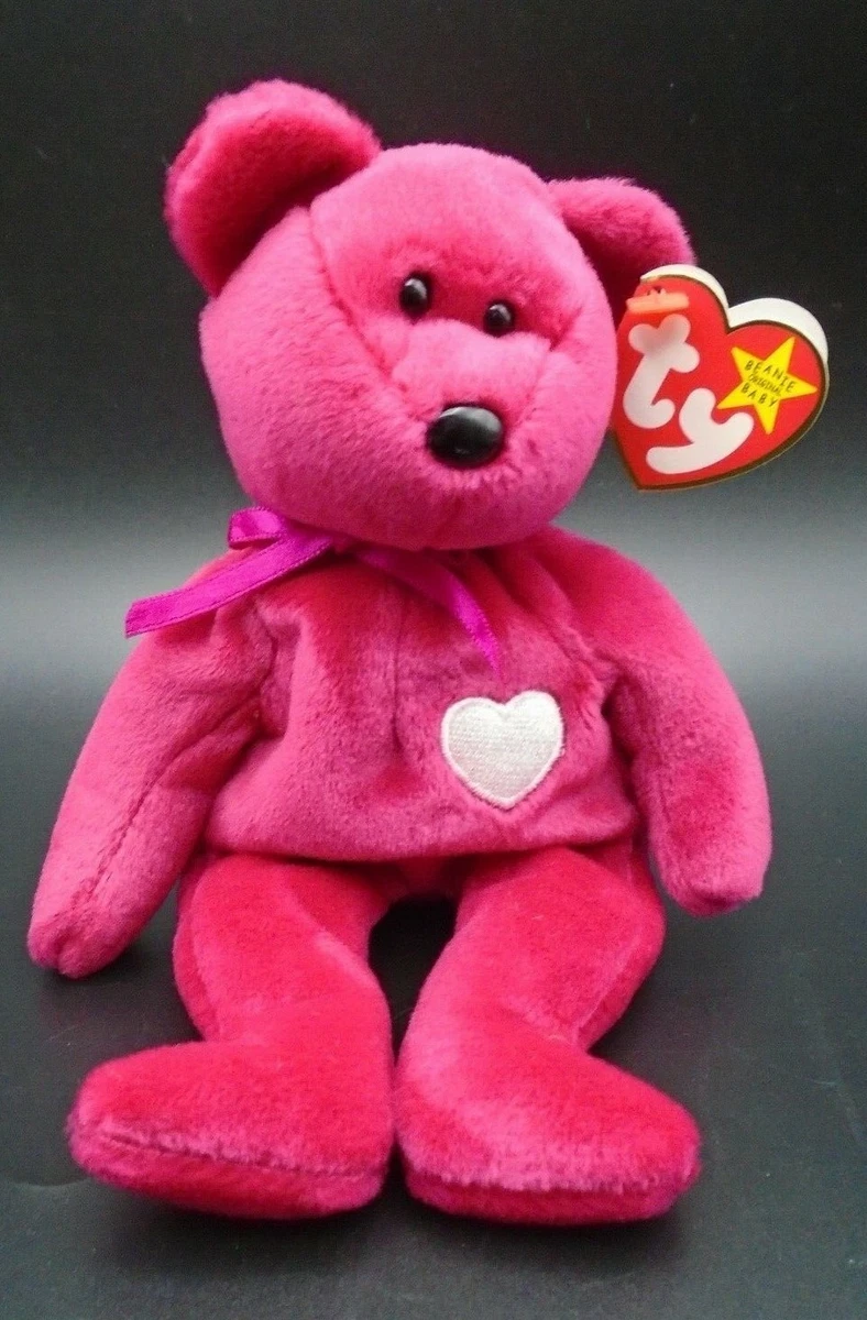 TY Beanie Baby Valentina Pink Teddy Bear with a White Heart with Tags 1999