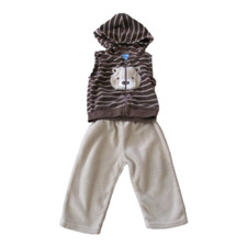 Carters 2 Pc Hooded Vest Pants Outfit Infant Boys 6-9M Tan Brown Striped Bear
