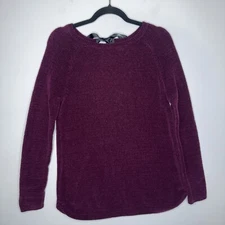 Talbots Women’s Relaxed Fuzzy Tunic Sweater Tie Back Purple Size 8