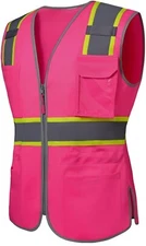 Women Hi-Vis Reflective Safety Vest Neon Pink | Reflective Multi Pocket Sz 4XL
