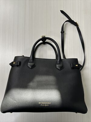 $1790 BURBERRY BANNER BLACK LEATHER HOUSE CHECK CANVAS SHOULDER