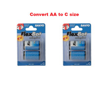 4 X SANYO Flex Bat Rechargeable Battery ADAPTOR Converts Size AA to Size C