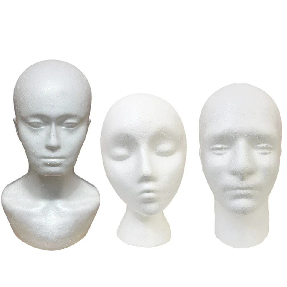 POLYSTYRENE FOAM HEAD MANNEQUIN WIG'S DISPLAY HEAD FEMALE / MALE