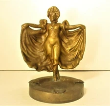 Antique Rare Bronze Dancing Lady Standing Cigar Ashtray