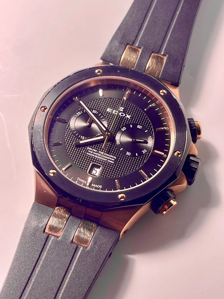 Edox Delfin Chronograph Rosegold/Stainless 43mm Quartz Watch 10110 357RNCA NIR - Image 3 of 4