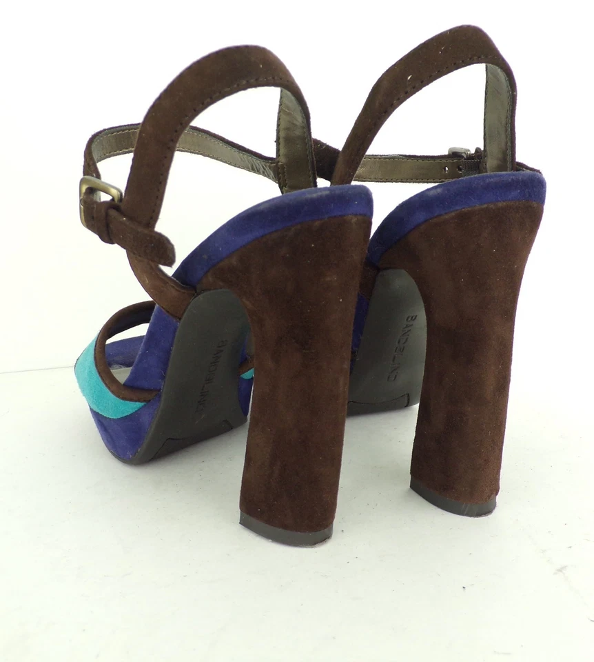 Vintage BANDOLINO Shoes 6 M Brown & Blue Suede Open Toe Strappy Heels Sandals  - Image 4 of 4