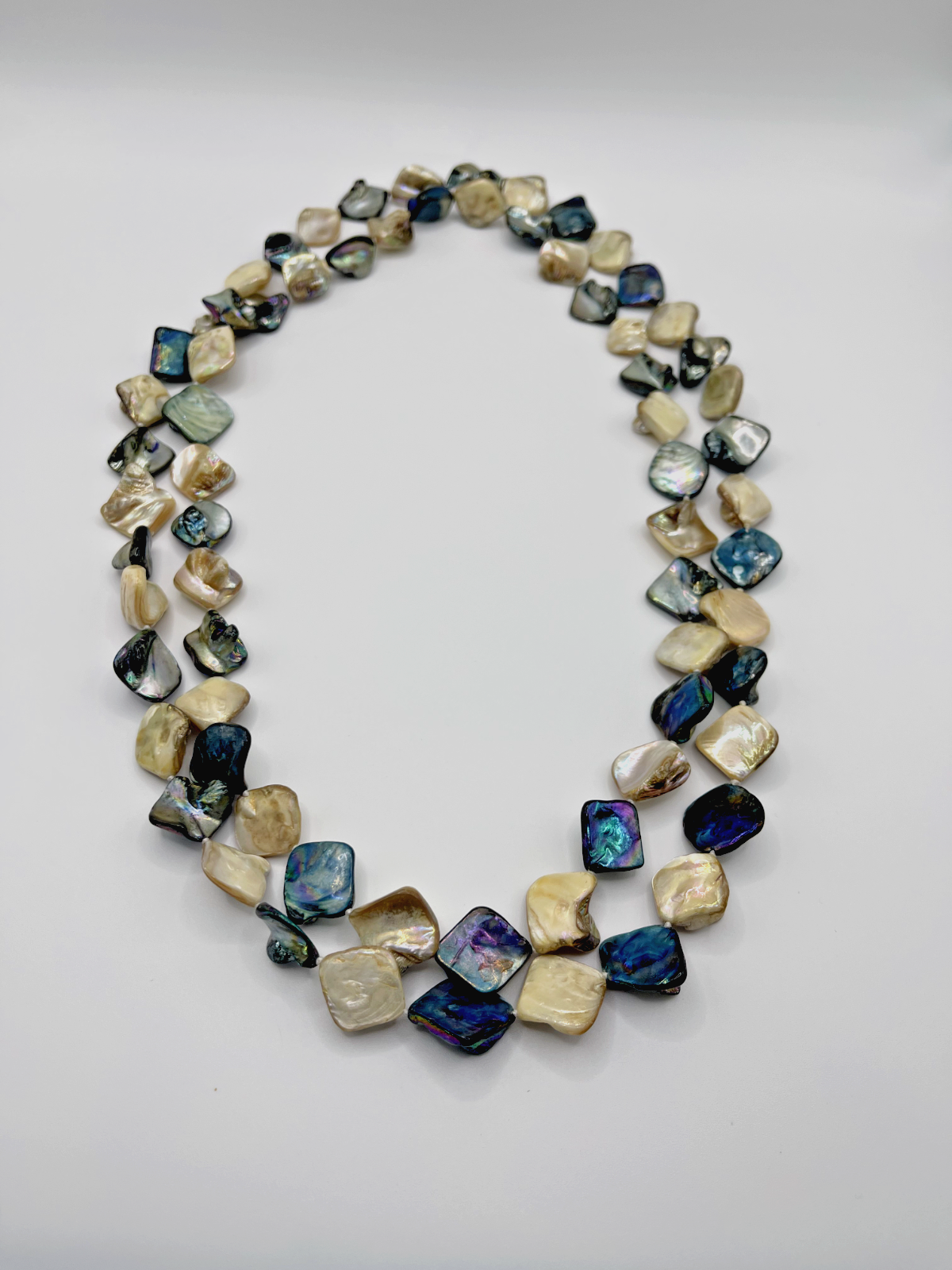 Mother of Pearl Abalone Blue Iridescent 52 Inch Sterling Silver Necklace HSN