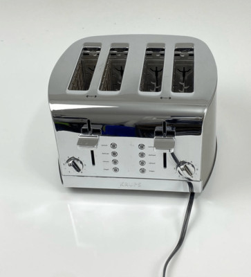 Krups KH734D50 4 Slice Wide-Slot Breakfast Toaster Silver Bread Bagels Stainless