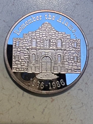 1985 TEXAS .999 SILVER Round Remember the Alamo 1 Troy Oz 1836-1986 Cameo Proof