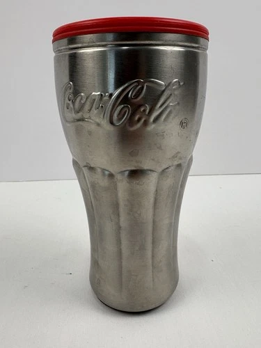 Vintage Coca Cola COKE Stainless Travel Tumbler Cup Insulated Metal  7 " w/ Lid
