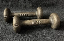 Vintage BFCO Pair 1LB Dumbbells Hand Weights Cast Iron Mushroom Bun Head