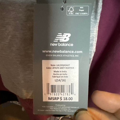 New Balance Sneaker Daisy Graphic T-Shirt Athltc Grey Heather L 14/16 NWT