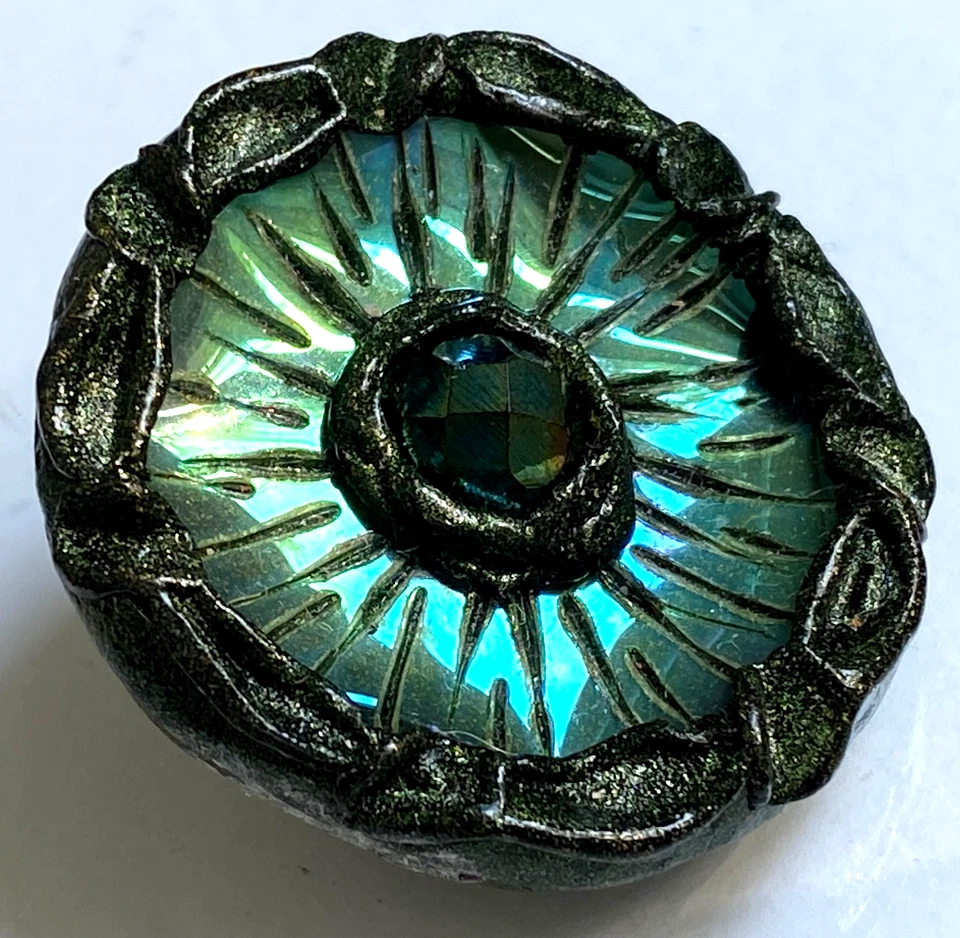 Bouton EXPEDIT vintage 35 mm - Résine verte fond brillant et perle années 50 - Photo 4/4