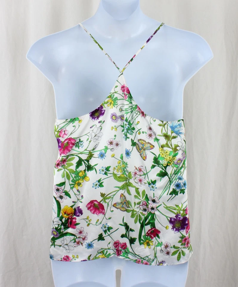 Top camisola de mujer L'Agence blanco verde estampado múltiple seda espalda deportiva talla mediana Foto 2 de 3