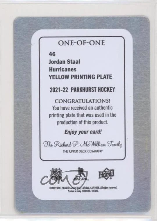 2021-22 Upper Deck Parkhurst Printing Plate Yellow 1/1 Jordan Staal #46 0gl1 - Image 2 of 3