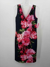 Pre-Owned Vince Camuto Navy Size 10 Floral Knee Length Sleeveless Dress