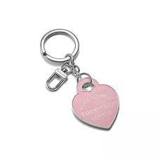 Tiffany  Co. Leather Inlaid Heart Tag Key Charm Pink  /Dustbag,Box Unused
