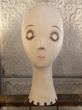 Vintage Hand Painted MCM Long Neck Mannequin Head Store Display Hat Stand