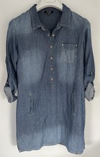 Yest Women's Blue Denim 3/4 Length Sleeves Button Up Collar Summer Dress 12 VGC
