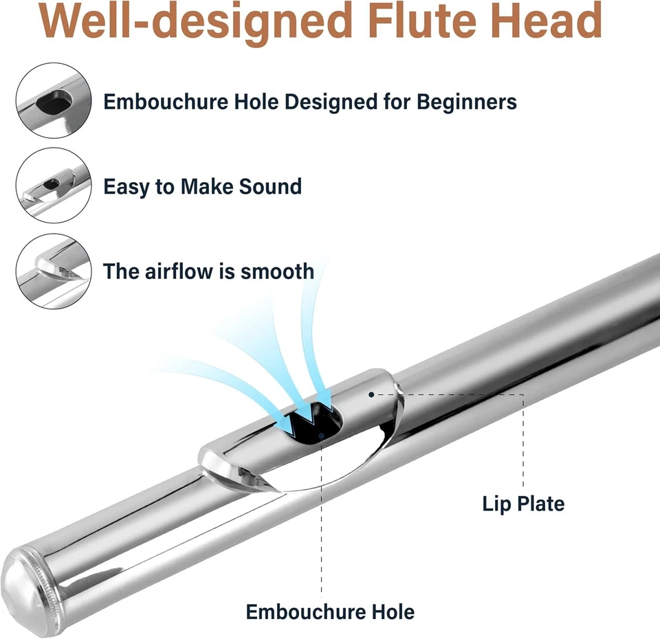 Flauta Mendini de Cecilio C, orificio cerrado de 16 llaves con estuche, guantes - níquel plateado Foto 2 de 4