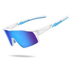 Polarized Kids Baseball Sunglasses for Age 8-14 - UV400 White Frame-blue Lens