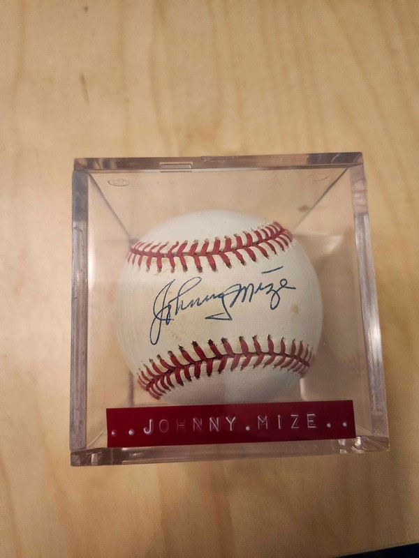 Johnny Mize signed ball with COA and 2 cards