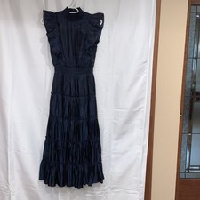 Lulus Navy Blue Ruffle Tiered Midi/Maxi  Dress High Neck Sleeveless XS