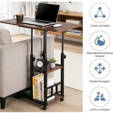 Beistelltisch Sofatisch Kaffeetisch Betttisch Laptoptisch mit Rollen & 3 Ablagen