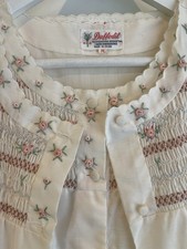 Vintage 2pc Smocked Embroidered Nightgown Dressing Gown Robe Cottagecore Sz. M