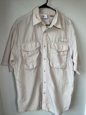 Penn Reels Vented Fishing Shirt Men  s Large Beige Lightweight Camp Button Up EUC