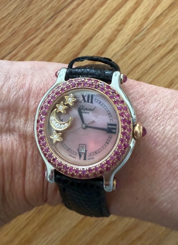 Reloj Deportivo Chopard Vintage Happy Rubí Bezse Luna y Estrellas 18k Foto 3 de 4