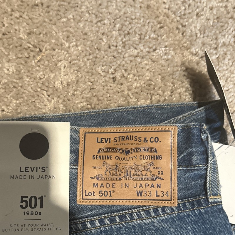 Levi's 501 Made in Japan Blue Denim Jeans Men’s Straight Fit Button Fly NWT