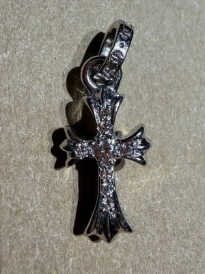 Chrome Hearts 18K White Gold Baby Fat Cross Pave Diamond Pendant