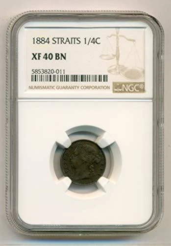 Straits Settlements (Malaysia) Queen Victoria 1884 1/4 Cent XF40 BN NGC