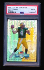 PSA 8 BRETT FAVRE 1998 DONRUSS LEAF ROOKIE STAR CRUSADE GREEN PARALLEL #/250