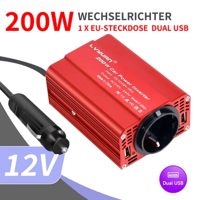 LVYUAN 200W Wechselrichter 12V auf 230V Auto Spannungswandler mit 1 Steckdose Dual USB