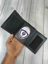 Law Enforcement Genuine Leather Badge Wallet   Trifold Badge Holder with RFID