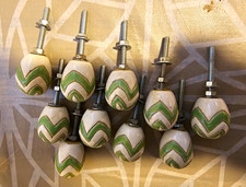 10-Pack White/Green Chevron Round Ceramic Cabinet Knobs Glossy 1.5" w/ Screws